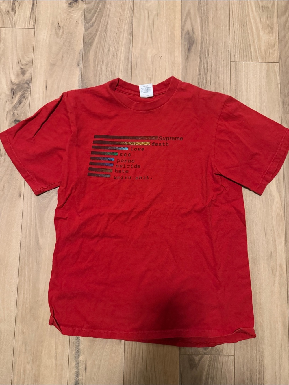 Supreme Red Short Sleeve Graphic Tee with Multicolor Bars